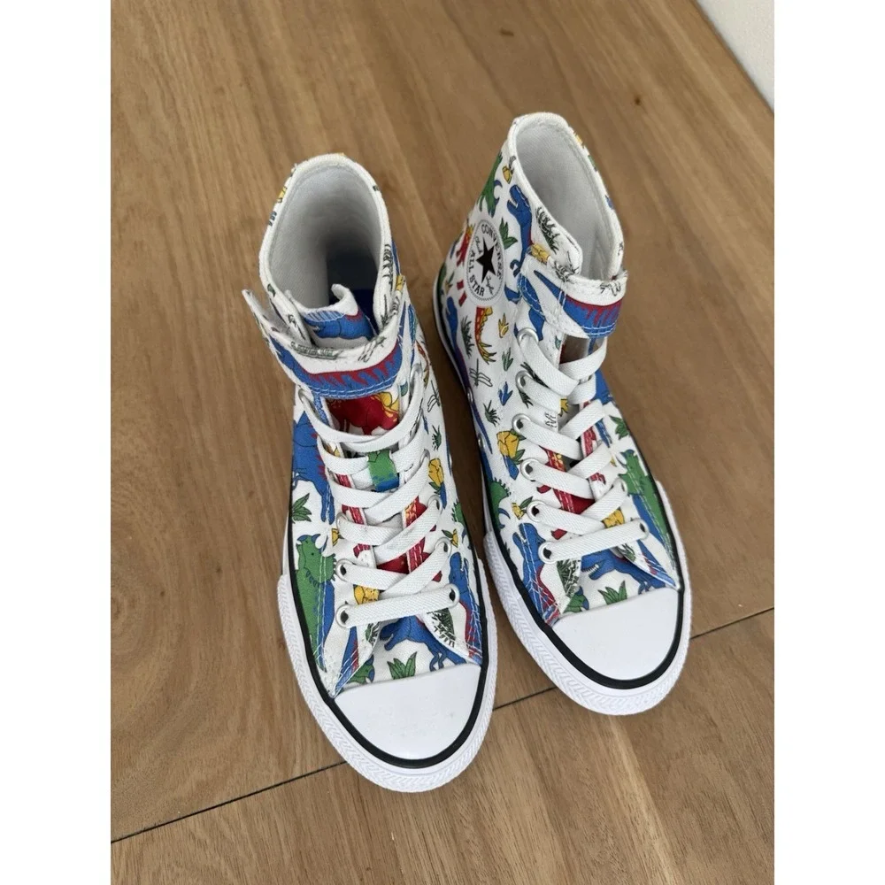 Converse Dinoverse Kids High Top Sneakers Dinosaur Print White Size 3 Youth New